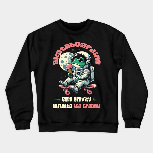 Frog On Skateboard - Funny Frog Skating on Moon Crewneck Sweatshirt by JessArty